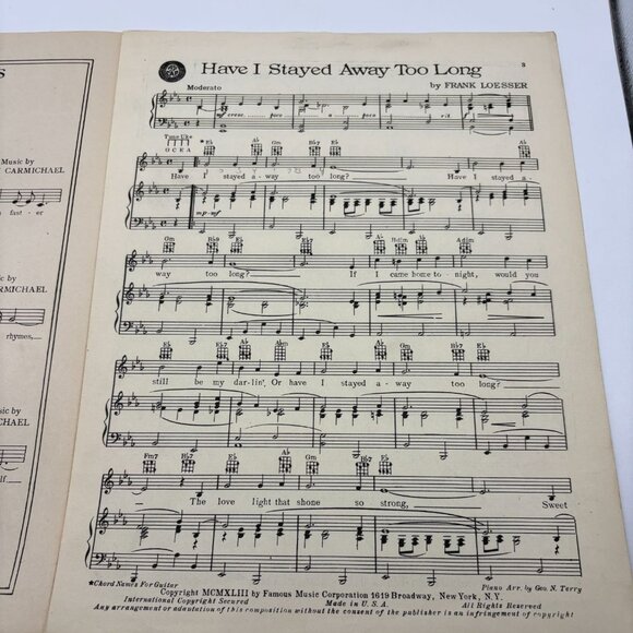 Have I Stayed Away Too Long Piano Sheet Music Frank Loesser Vintage 1943 - Picture 3 of 8